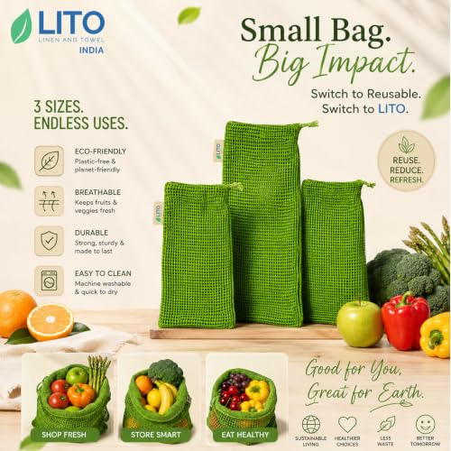 Image of Vegetable Bag for Fridge (6 pcs), Fridge Storage Containers with Drawstrings, 100% Cotton Vegetable Storage Bags for Refrigerator, Keeps Veggies Fresh Longer, Eco-Friendly Fridge Bag (Neem Green)