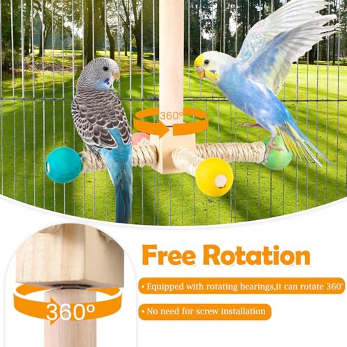 Image of FrgKbTm Rotating Bird Perches Toy, Interactive Spinning Parrot Parakeet Toys, Wooden Exercise Stand Bird Cage Accessories for Budgies,Cockatiels,Small Birds