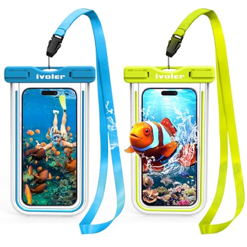 ivoler [IPX8 Certificado [2 Unidades] Funda Bolsa Móvil Impermeable Universal para Xiaomi, iPhone, Samsung Galaxy, Huawei, Smartphones, Monedas, Pasaporte, etc. (Azul+Verde)
