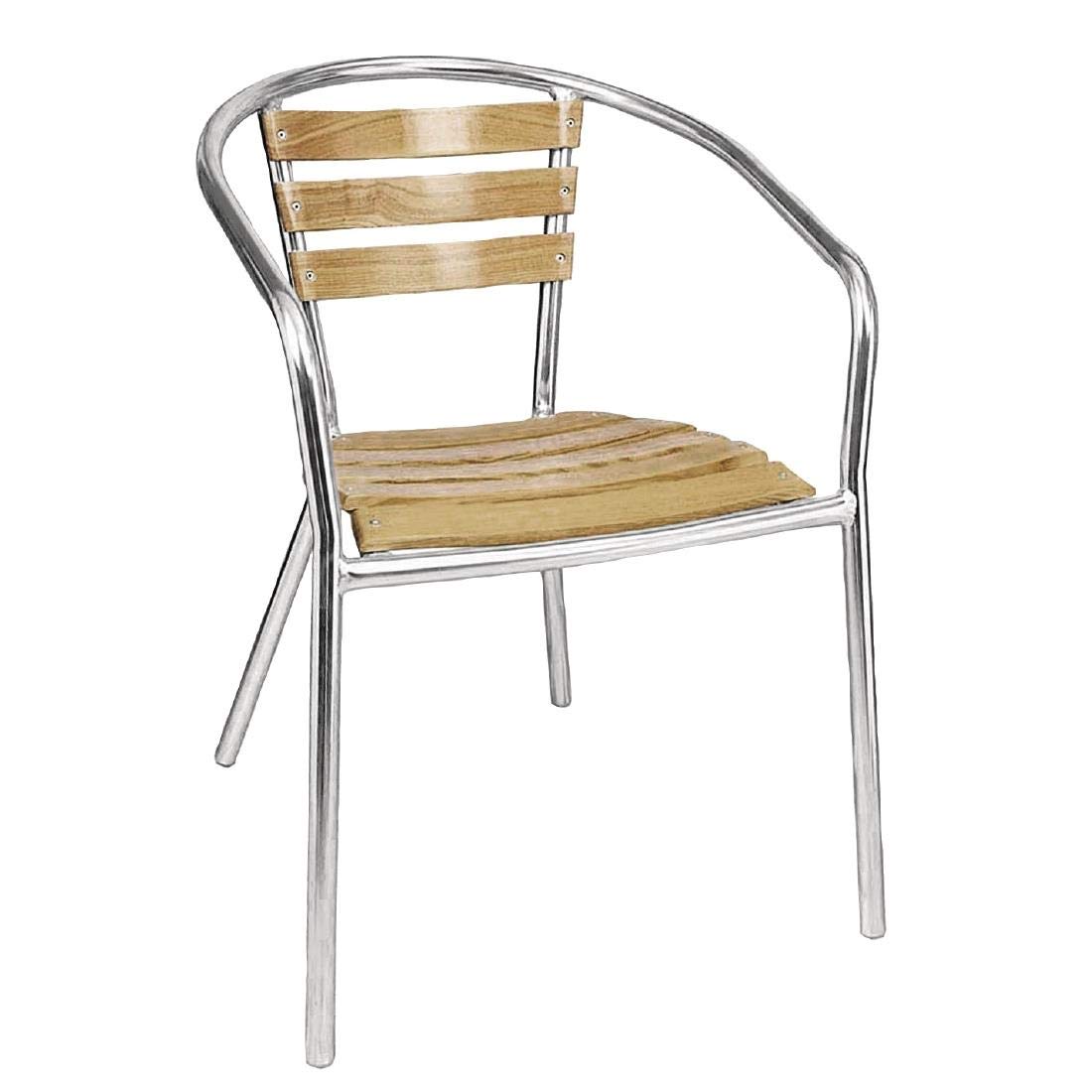 Bolero Stapelstühle aus Aluminium und Esche (4er-Pack), für den Innen- und Außenbereich, Gestell aus Aluminium / Sitzfläche aus Eschenholz, rostbeständig, Sitzhöhe: 440 mm, Café Bistro Home Furniture, U421
