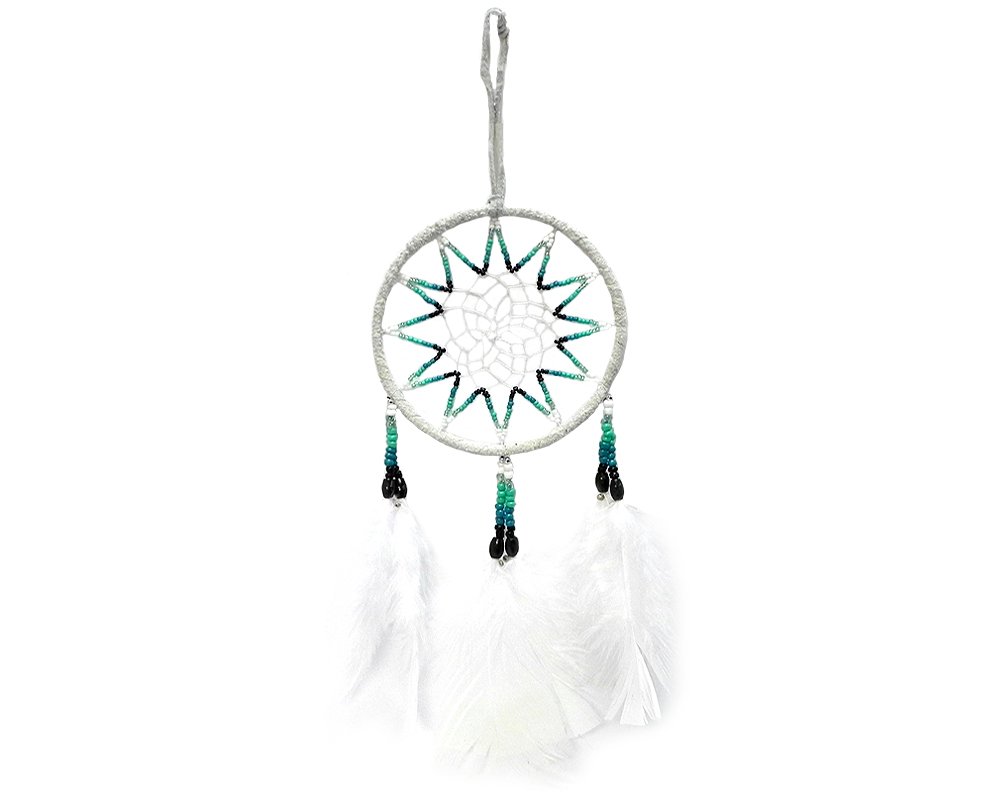 Large Dream Catcher Natural Feather Multicolored Beaded Dangle Hanging Ornament - Handmade Gifts Boho Home Room Decor Accessories (White)