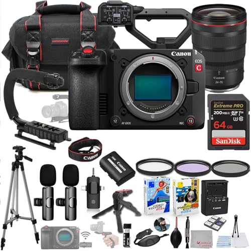 Canon EOS C50 Full-Frame Cinema Camera with 24-70mm USM Lens Bundle + Wireless Microphone System + Accessory Package Including 64GB Memory, U-Grip, Case, Tripod, Software and More (32 Items)