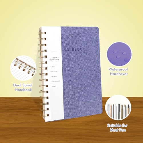 Image of Spiral Notebook-5.75 inch x 8.125 inch College Ruled Journal with Inner Pockets and 160 Pages,PU Leather Cover Business Journal, Twin-Wire Binding Notebook Perfect for Office & Home School Supplies 3 pack ArmyGreen /Violet /LightYellow