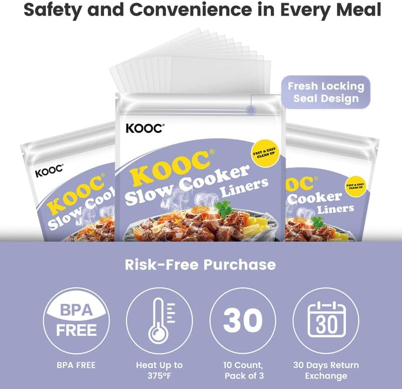 KOOC Slow Cooker Liners 8"x11" 30 Count Mini Size Disposable Pot Liners Cooking Bags Fit 0.65 qt to 1.25 qt Pot BPA Free Fresh Locking Seal Design - Image 3