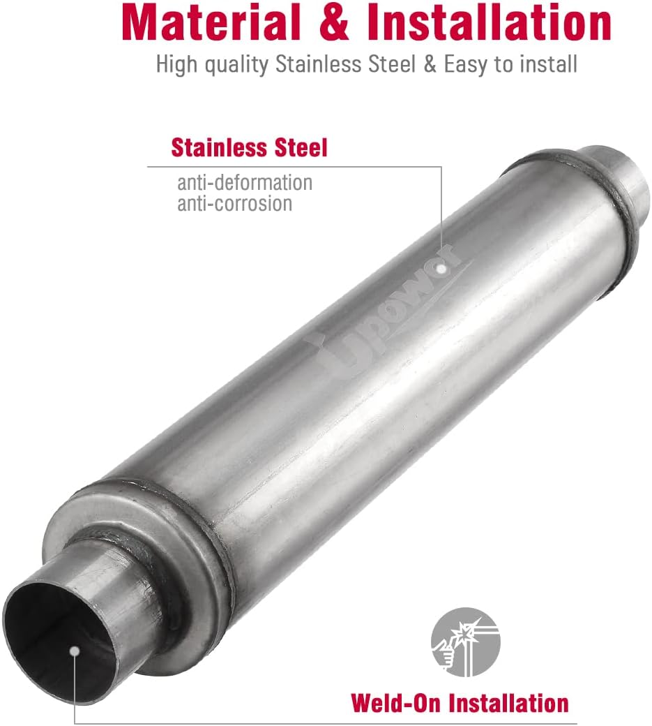Upower 2.25" Inlet/Outlet Exhaust Muffler 18" Body Length 22" Overall Length 2 1/4 inch Resonator Muffler Fits 50251FLT Weld on