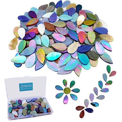 Litmind 120 Pieces Iridescent Glass Mosaic Tiles For Crafts, Precut Mixed Color Petal Shaps Stained Glass Pieces, Raindrop Glass Mosaic Making Supplies For Adults #TOP16