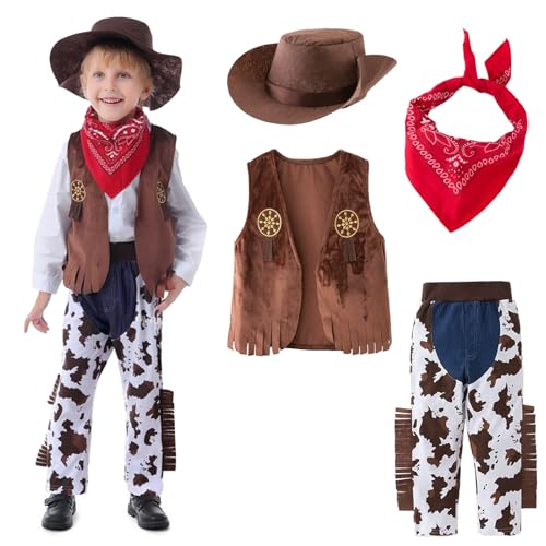 bechoanigel Cowboy Kostüm Kinder, Western Cowboy Cosplay Set mit...