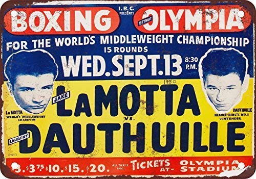 Froy 1950 Jake Lamotta Boxe in Detroit Mur Tôle Signe Rétro Fer Affiche Peinture Plaque Tôle Vintage Art Personnalisé Créativité Décoration Artisanat pour Café Bar Garage Maison