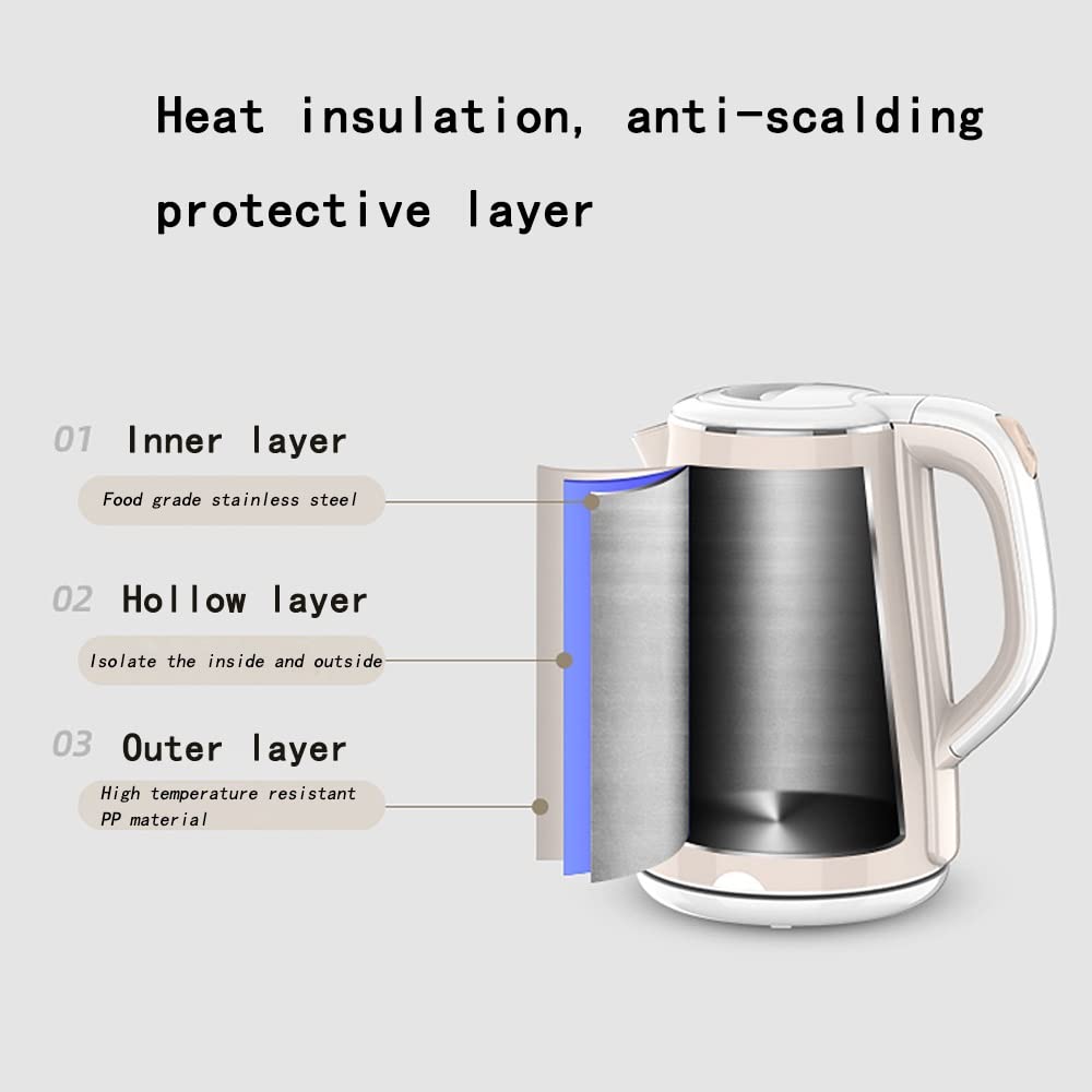 Hervidor eléctrico de acero inoxidable, doble pared, tacto frío, 1,8 L, 1500 W, ebullición rápida, apagado automático, protección contra ebullición en seco para café, té y bebidas. Gris, ele