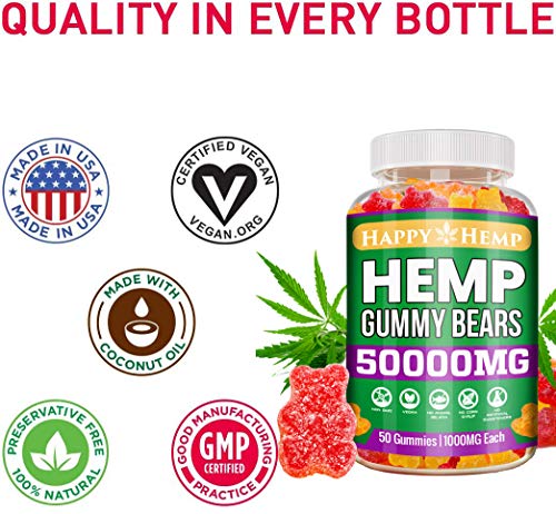 Hemp Gummies for Pain and Anxiety 50000mg Organic Omega 3, 6 & 9 All Natural Stress Relief Premium Extract Sleep Made in USA Mood Zero CBD Oil - Image 6