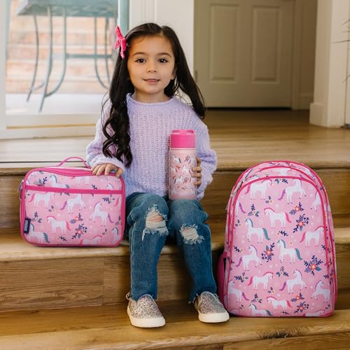 Image of Wildkin 15 Inch Backpack for Kids, Magical Unicorns | Ages 5-10, padded straps, side water bottle pocket - coordinates with matching Wildkin lunch boxes and water bottles