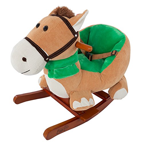 Rocking Horse Plush Animal on Wooden Rockers with Seat & Seat Belt
