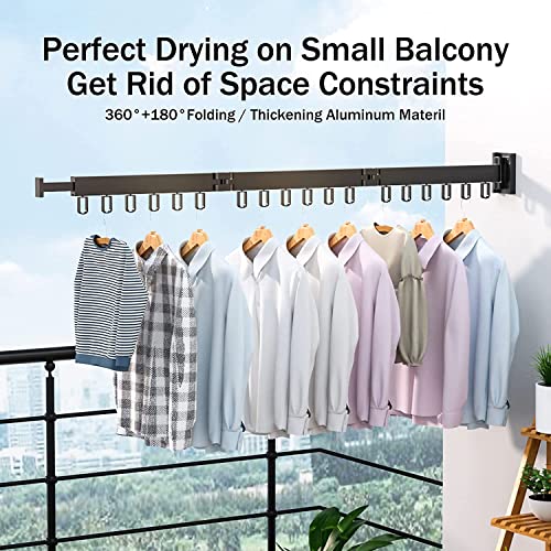 Mingpinhuius Clothes Drying Rack Wall Mounted Laundry Drying Rack Triple Folding Retractable Clothes Hanging Rack Space Saver With 18 Ring Hooks For Balcony, Bathroom, Patio, Dormitory, Apartment #TOP5