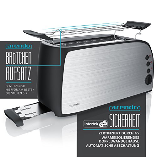 Arendo - Automatik Toaster Langschlitz - Defrost Funktion - wärmeisolierendes Gehäuse - Abnehmbarer Brötchenaufsatz… – Bild 3