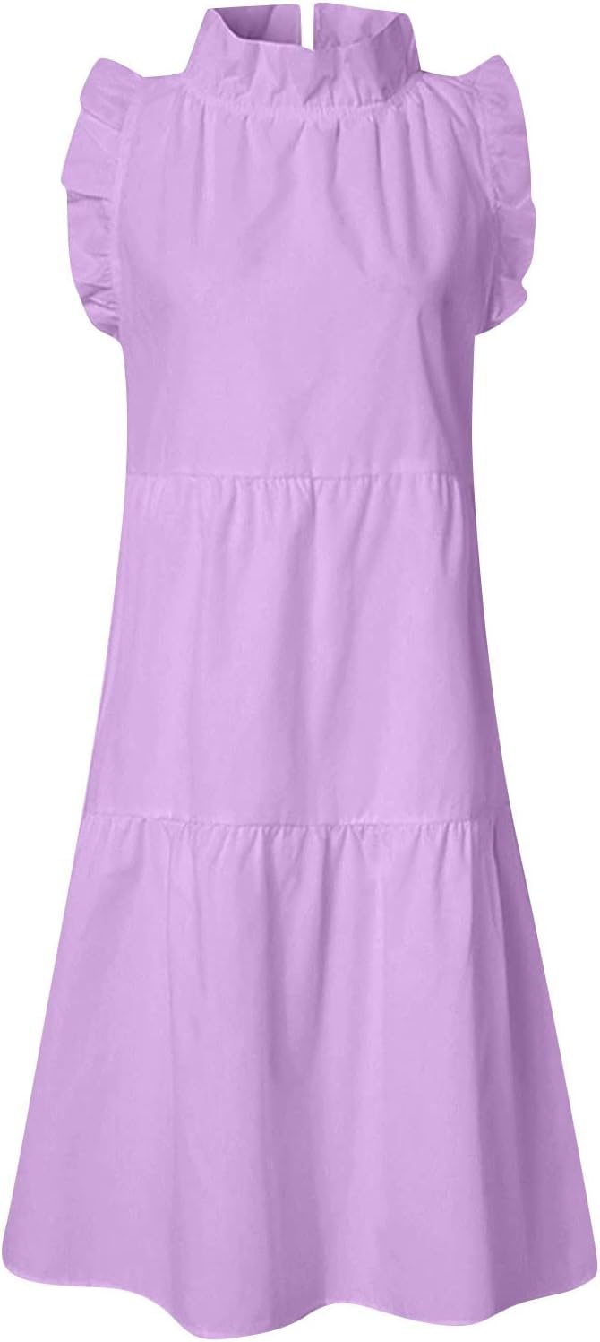 WSHEMV Women's A Line Dresses Sleeveless Ruffles Dress Loose Minidress Casual Summer Dress Spring Dresses