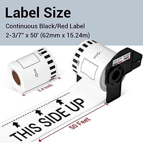 Image of DK-2251 Compatible with Brother 2-3 /7 inch x 50' Black /Red on White Paper Label