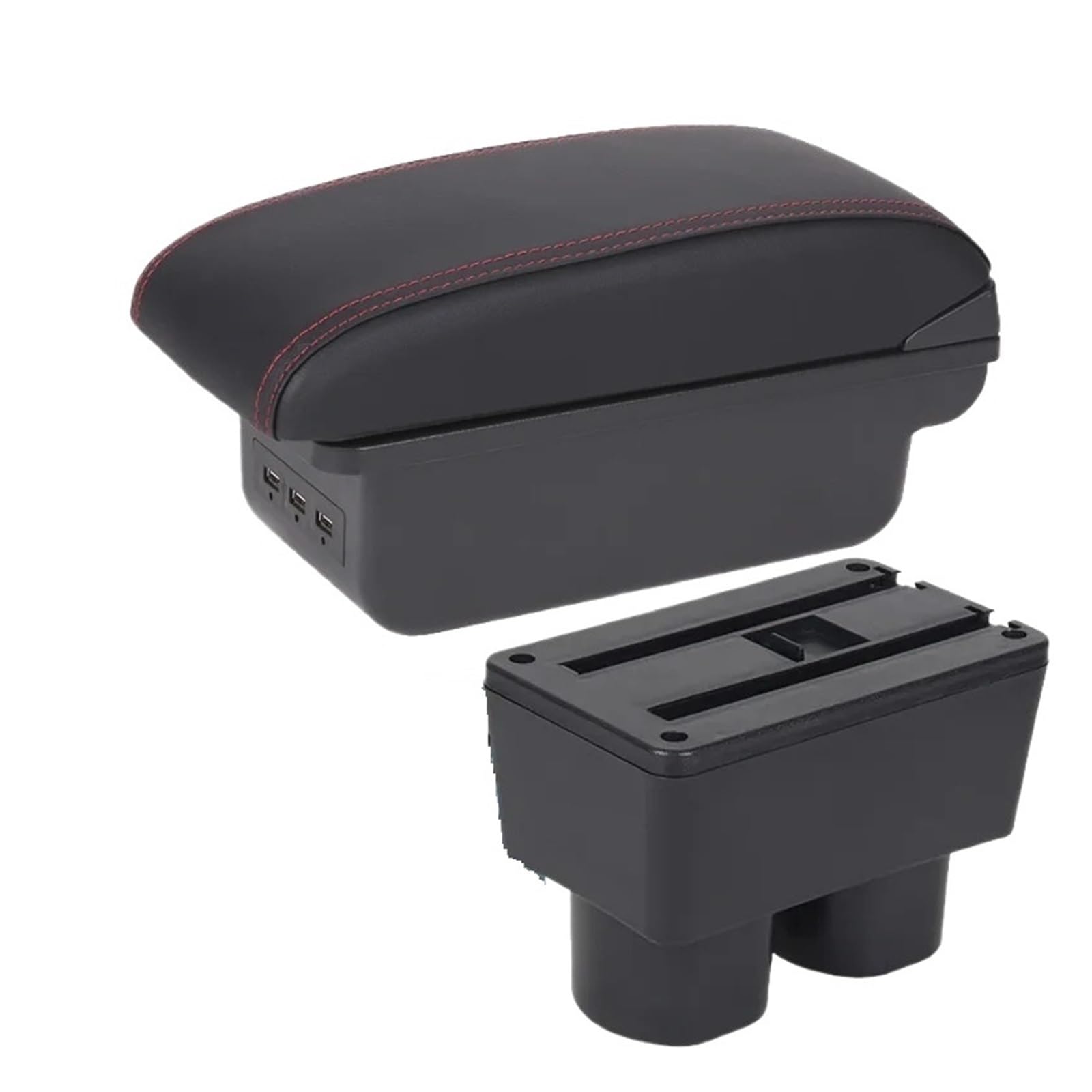 ECBUGAT For Nissan For Tiida For Sylphy For Versa C11 For Latio Car Armrest Interior Auto Storage Box Arm Bracing Height Car Armrest Box(B1 Black red 3USB)