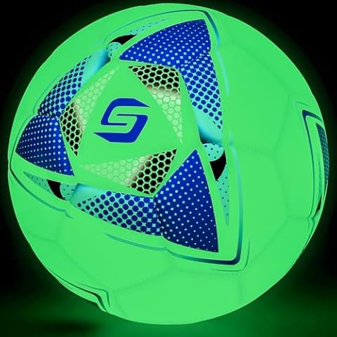 Saretas Soccer Balls Glow in The Dark Soccer Ball Size 5, Soccer Gift Night Ball for Teens,Juniors and Adult Indoor Outdoor Play, Fluorescent Light Training Ball with Pump Kit and Carry Net Cover