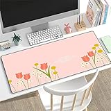 Gaming Mauspad Groß Rosa Tulpe 700x400mmx2mm XXL Tastatur Mousepad,Antiwasser,Premium-texturiertes,rutschfeste Gummierte Mousepad,Mauspad für Computer PC Gamer