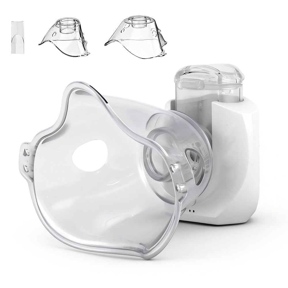 Nebulizador para Bebe Niños Adultos, Nebulizador Portatil, Silencioso Aerosoles Nebulizador, Recargable Inhalador Nebulizador Eléctricos con 2 Máscaras y Boquilla para Familiar y Viajes