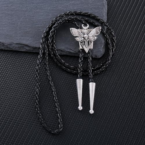 Image of Btilasif Bolo Tie for Men Women, Western Cowboy Bolo Tie, Skull Butterfly Necklace Neckties, Cowboy Accessories Western Gifts for Men Women, Silver