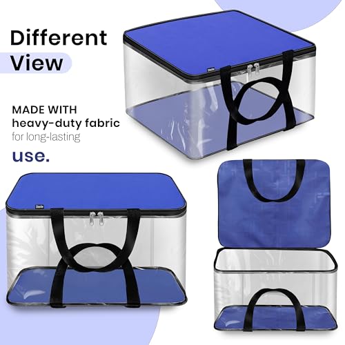 Image of Storite Nylon Wardrobe Bag Underbed Moisture Proof Cloth Storage Organizer, Storage box for Clothes Saree Bags with Zippered Closure & Handle Square - (37x34 x23 cm,Blue)