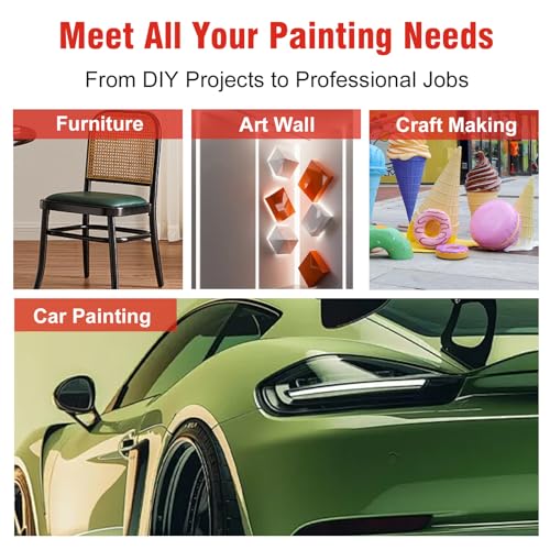 Image of HVLP Spray Gun Kits, 1.4 /1.7 /2.0 /2.5mm Nozzles with 650ml Mixing Cup & 10x Disposable Cups, Air Regulator, Paint Gun Automotive Gravity Feed Kit Cars Paint Gun, Furniture, Fence, DIY (Red)