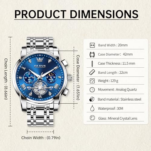 Image of OLEVS Watches for Men Dress Chronograph Luxury Stainless Steel Big Face