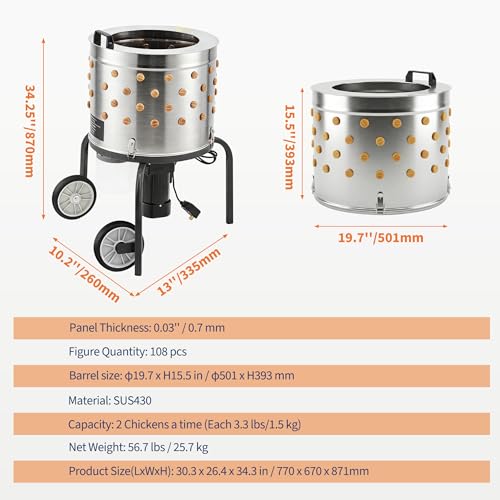 Image of Chicken Plucker Machine, 20 inch Drum Stainless Steel Poultry Plucker