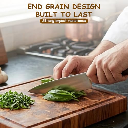 Tabla de Cortar SUUNYRA de Teca, 41,9 x 30,5 cm – Tabla de Madera de Grano Terminal Grande con Ranura para Jugos y Mango, Tabla de Picar Gruesa para Cocina, Carne y Charcutería miniatura 5