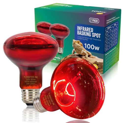 FLSNT 2 Pack Reptile Red Heat Lamp Bulbs,100W Infrared Basking Spot Light for Turtles, Leopard...