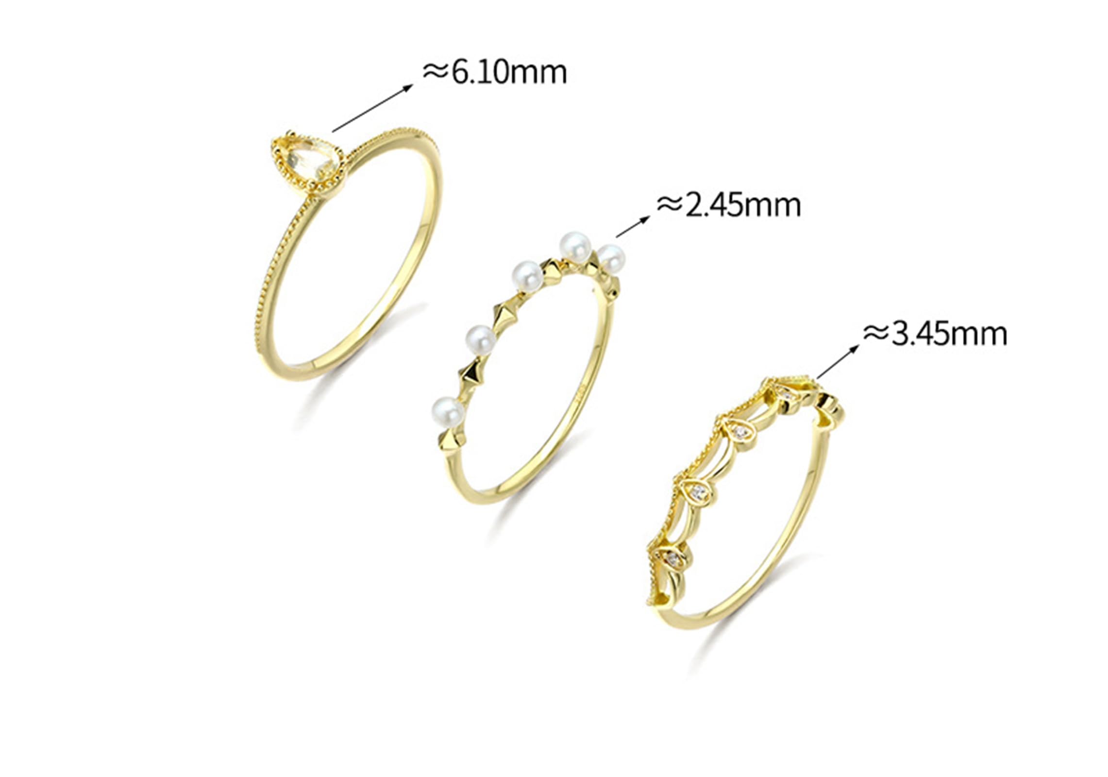 Verlobungsring Gold, Damen Vintage Trauring 3-teiliges Set mit Kristall und Perle, Moissanit aus Gelbgold