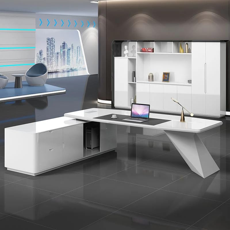 Image of Lakdi The Furniture Co Luxury Director L-Shape Office Table Desk Made in MDF with Wire Manager Drawers Lockable and Storage for a Modern Workspace - White - LDL-610