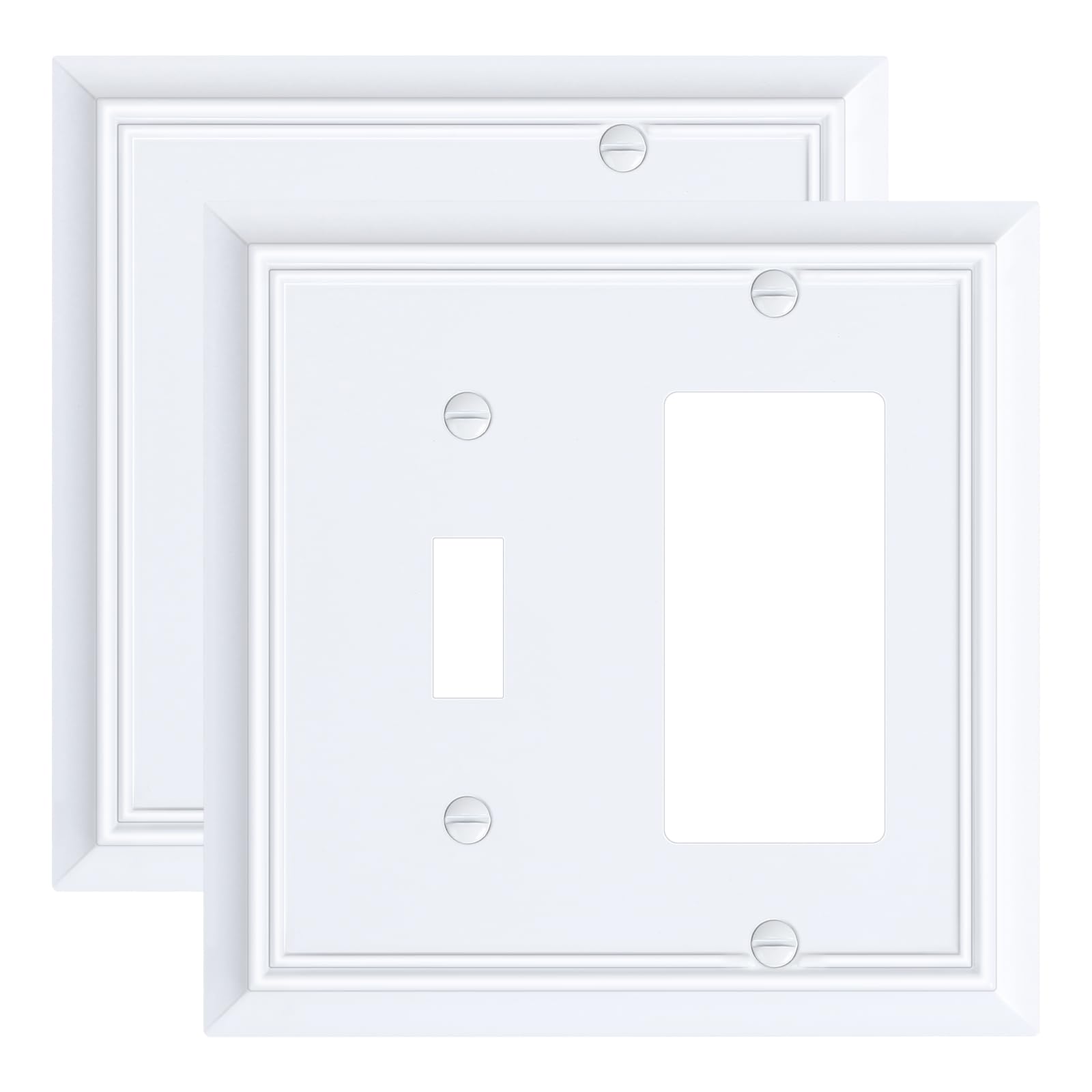 Photo 1 of 2-Pack Combo Toggle/Decorator Light Switch Cover Plate, Pure White Decorative Electrical Outlet Covers, Durable Natural Bamboo Fiber Switch Plates and Outlet Covers, Corrosion Resistant