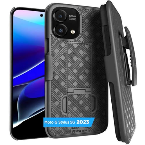 Designed for Motorola G Stylus 5G (2023) Case with Belt Clip Holster - Kickstand Cover Phone Case - Black