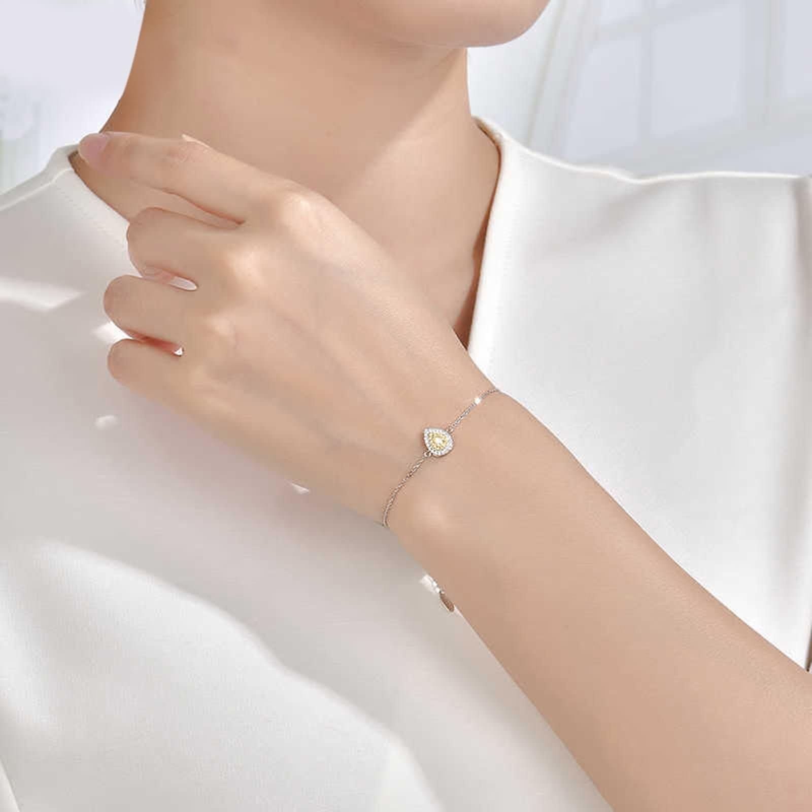 Pulsera para Mujer de Oro Blanco 9 K / 14 K / 18 K, Gota de Agua con Diamante, Cadena Extensible 16 CM + 5 CM, Pulsera de Mujer Ajustable Plata Amarillo