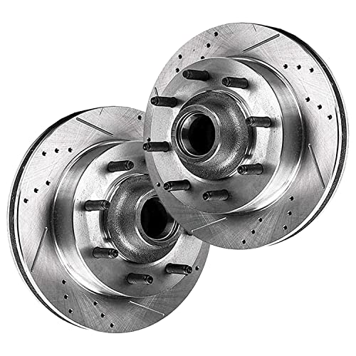 Image of Detroit Axle - Front and Rear Drilled and Slotted Disc Brake Kit for 2000-2002 Ford Excursion 1999-2002 F-250 F-350 Super Duty Rotors w /Ceramic Pads & Brake Kit Cleaner & Fluid