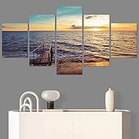 SIGNWIN 5 Panel Canvas Wall Art Modern Art Beach Coastal Multicolor Photography Relax/Calm Tropical for Home Decorations Ready to Hang - 60