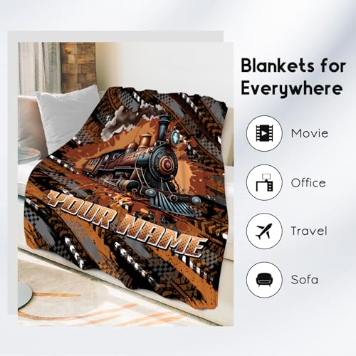 Custom Blankets for Boys Train Blanket Gifts - 4 Sizes Cozy Soft Flannel Throw for Kids Teens