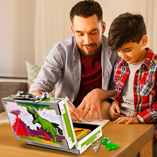 Image of JYPS Dinosaur Pencil Box for Boys & Girls, Lock Box with Portable Handle and Dinosaur Keychain, Green Pencil Case, Cute School Supplies, Back to School Gift