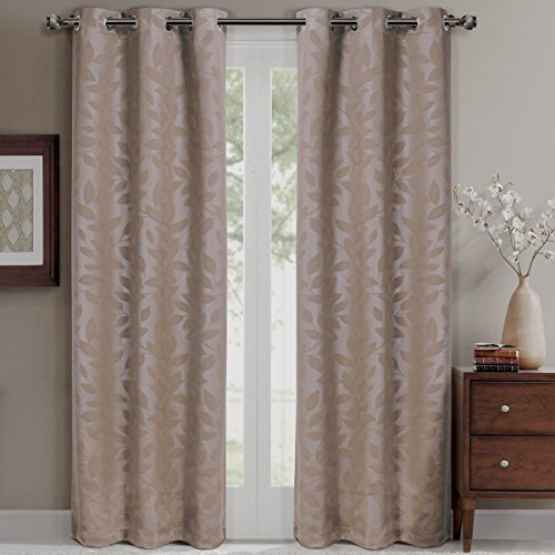 Royal Hotel Virginia Taupe Grommet Blackout Weave Embossed Window Curtain Panels, Pair/Set of