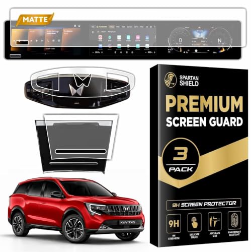 Image of Spartan Shield MATTE [3 PACK] Screen Guard for MAHINDRA XUV 7XO 2026+ || AX, AX3, AX5, AX7, AX7T & AX7L || 12.3 INCH TRIPLE SCREEN with *ADRENOX+ BADGE CUTOUT* + Flexible TPU for Steering & Storage Panel Protector || Anti Scratch || Water Repellant || With Complimentary Installation Kit || Bubble Free Application || XUV7XO Digital Instrument Cluster Protective Film || NEW 2026 Car Stereo Accessories [Not Tempered Glass] [CHECK ADRENOX BADGE BEFORE ORDERING]