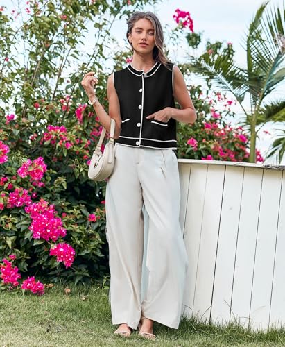 Image of Yousify Womens Knit Tank Tops 2025 Summer Sleeveless Sweater Vest Round Neck Button Down Casual Cardigan with Pockets