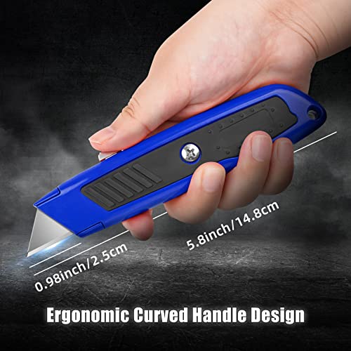 Image of DIYSELF 2 Pack Box Cutter, Heavy Duty Utility Knife for Construction, Carpet, Cardboard, Retractable Aluminum Box Knife, Razor Blade Opener (Blue)