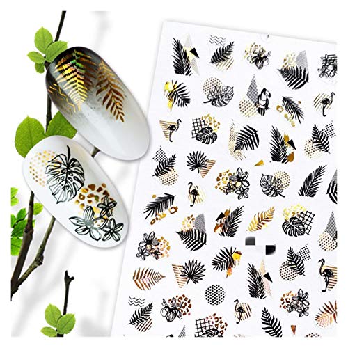 Jfsmgs Nagelsticker 1pcs Black Gold Herbst-Blatt-3D Nagel-Aufkleber Kokosnuss-Baum-Blatt-Muster Klebstoffübertragung…