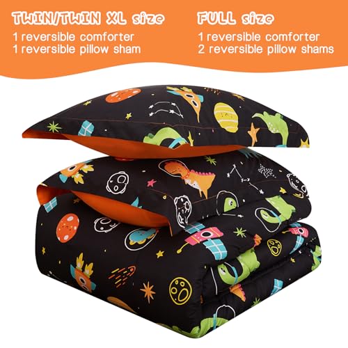 Image of Yibeizi Kids Twin Bed Comforter for Boys Space Dinosaur Bedding Sets