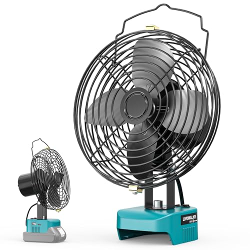 LIVOWALNY 7 Inch Battery Fan Compatible with Ma-kita 18V Battery (Tool Only) Cordless Works Battery Powered Fan 18V 17W 3500RPM Portable with USB/Type-C Connector & Low Voltage Protection