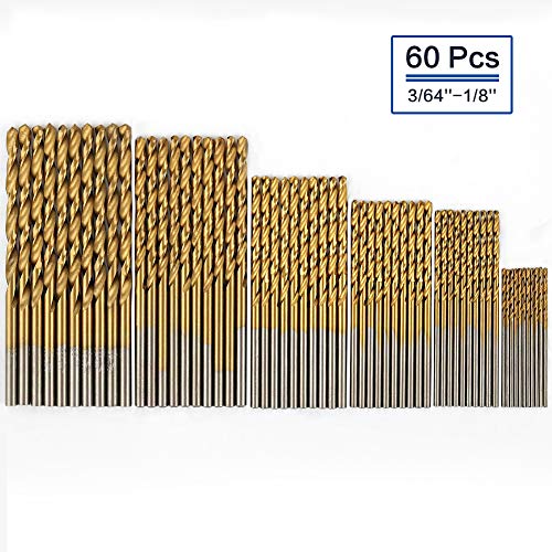 COMOWARE Titanium Twist Drill Bit Set - 60 Pcs High Speed Steel Jobber