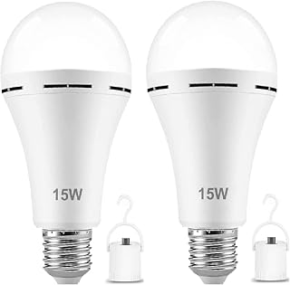 Rechargeable Emergency 15W LED Light Bulb,Battery LED Bulbs Light 150W Equivalent for Power Outage Camping Outdoor Activity Hurricane 6000K E26 Base Emergency Lighting Bulb (White-2Pack)