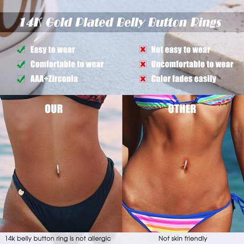 Fiasaso 5Pcs Belly Button Ring for Women 14G Short Opal Navel Rings Silver Gold Clicker Piercing Pack Simple Dangle Cute CZ Small Hypoallergenic Reverse Piercings Jewelry3